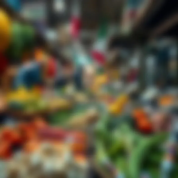 Dubai Market: Ingredients for Suhoor A vibrant market scene with fresh ingredients for Suhoor meals