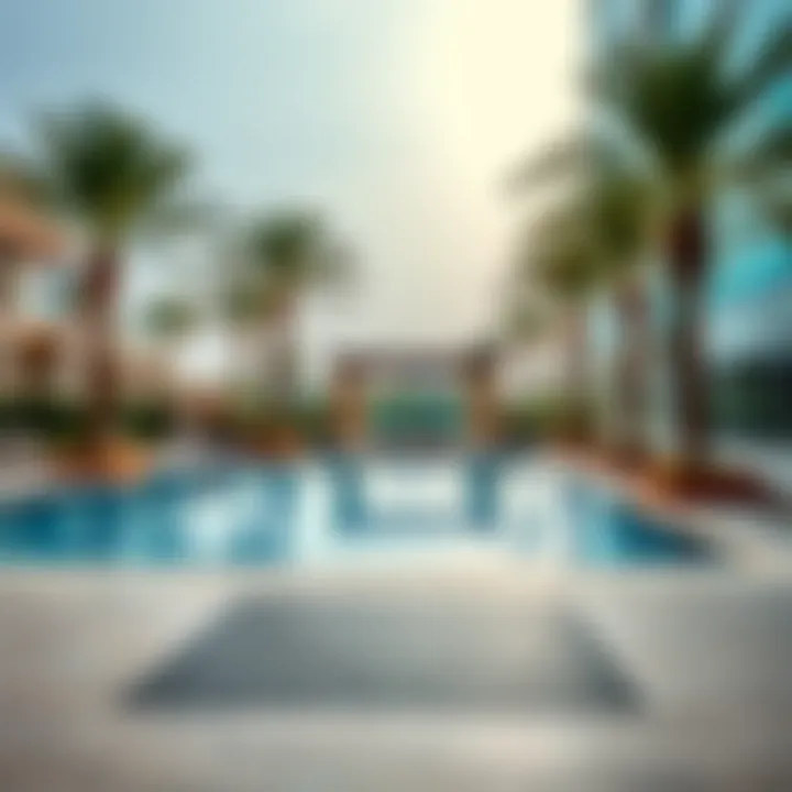 Luxurious amenities available at Al Hamriya Residence II including a landscaped pool area