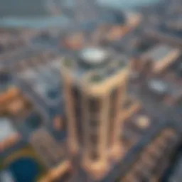 Aerial view of Al Ras Building showcasing its unique architectural design