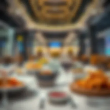 An elegant dining setup featuring various cuisines available at Al Sharq Mall.