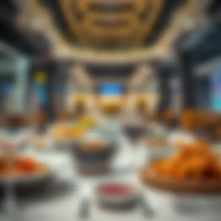 An elegant dining setup featuring various cuisines available at Al Sharq Mall.