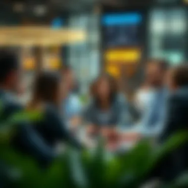 A diverse group of professionals engaged in a discussion