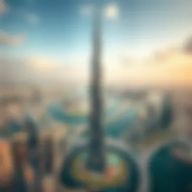 Aerial view of Dubai featuring Anwa Tower and its surrounding landmarks