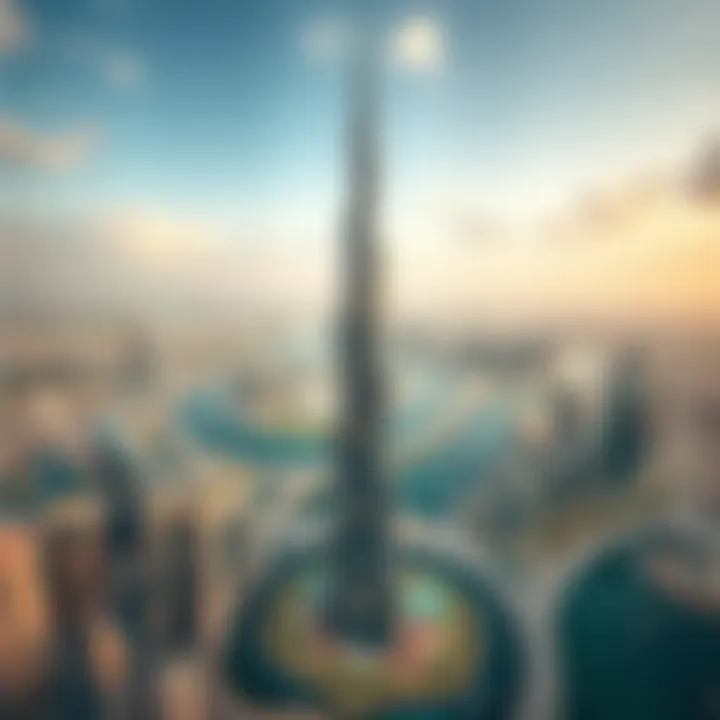 Aerial view of Dubai featuring Anwa Tower and its surrounding landmarks