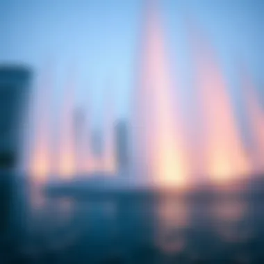 Close-up of the Burj Fountain's intricate water choreography