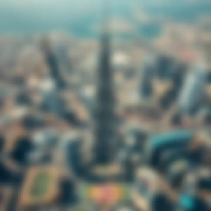 Aerial Cityscape of Burj Khalifa Aerial view of the Burj Khalifa surrounded by the cityscape