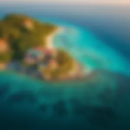 A breathtaking aerial view of Bvlgari Island showcasing the luxury villas and pristine coastline