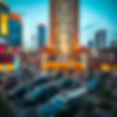 Dynamic City Environment Around Hotel Vibrant urban landscape surrounding City Walk Hotel