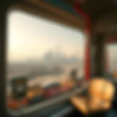 A scenic view of Dubai's skyline as seen from a metro train