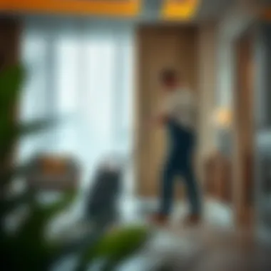 Cleaning professional using modern equipment in an apartment