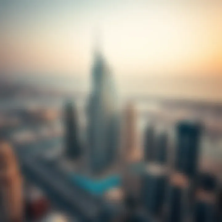 Aerial shot of Al Qubaisi Building integrated into Dubai's skyline