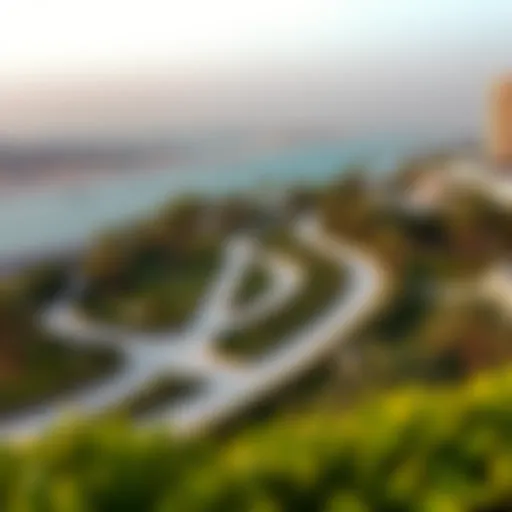 A panoramic view of Corniche Park showcasing its lush greenery and walking paths.