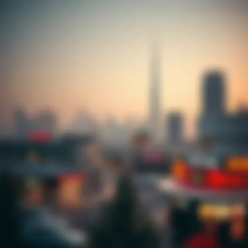 Aerial view of Dubai skyline with fast food restaurants