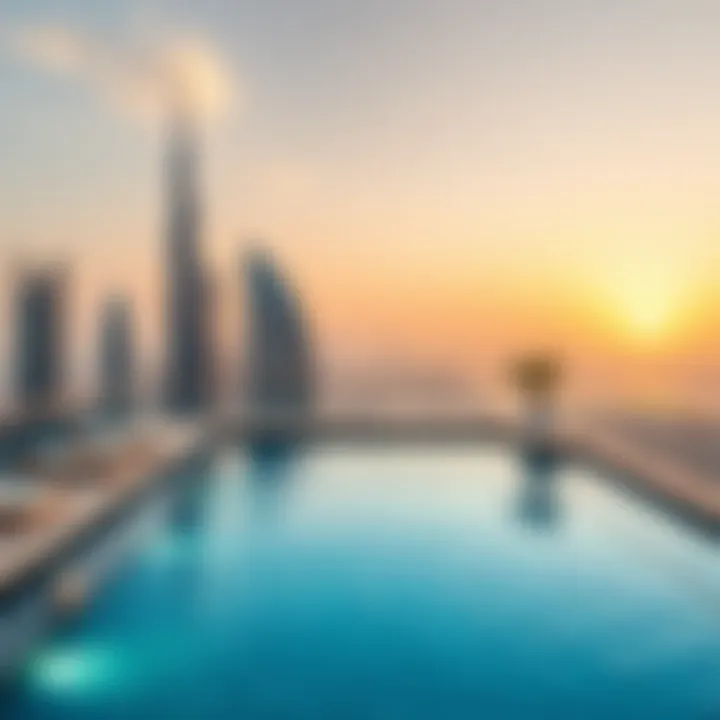 Rooftop pool overlooking Dubai skyline at Damac Maison Prive
