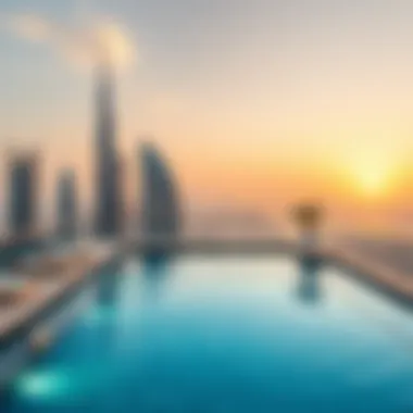 Stunning Rooftop Pool with City Views Rooftop pool overlooking Dubai skyline at Damac Maison Prive