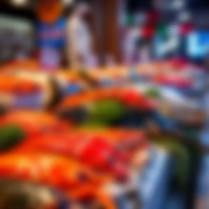 Close-up of fresh seafood selections at the market