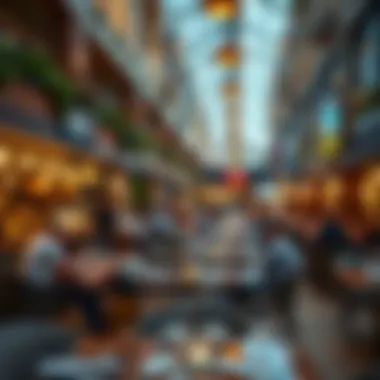 Vibrant atmosphere of a bustling Dubai Marina eatery