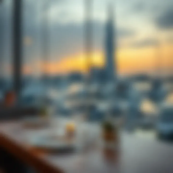 Elegant fine dining setup with a view of the marina