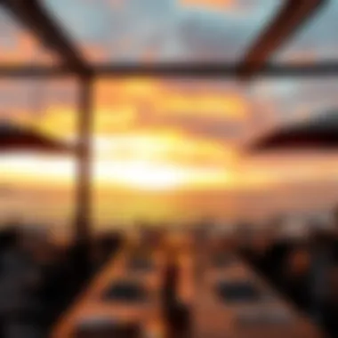 Dining Against a Breathtaking Sunset Vibrant sunset view from a seaside dining area