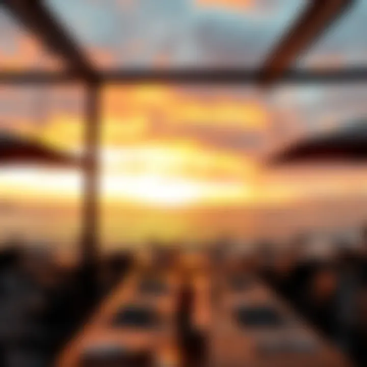 Dining Against a Breathtaking Sunset Vibrant sunset view from a seaside dining area