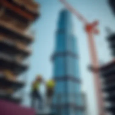 Building the Future: The Heart of Construction in Dubai Construction workers assembling a modern skyscraper
