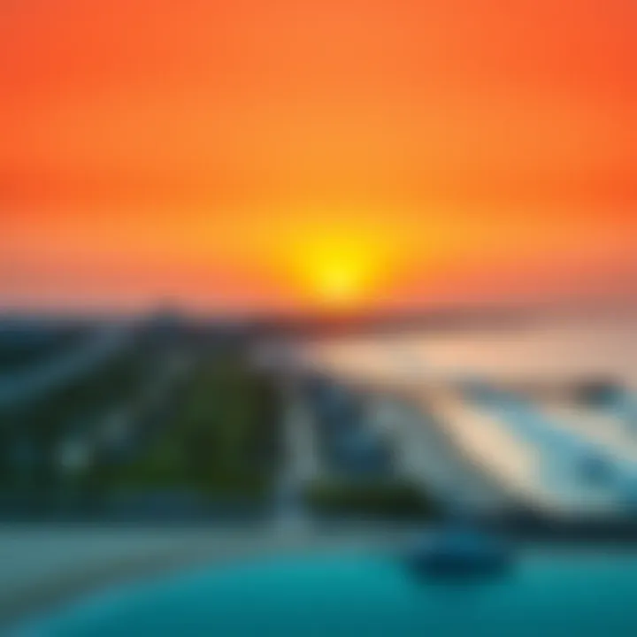 Stunning Sunset Over Kite Beach A panoramic view of Dubai Kite Beach at sunset