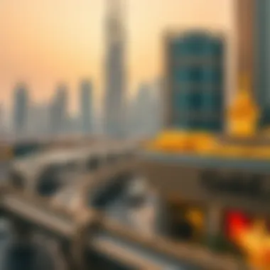Dubai's Economic Hub: The Gold Market Dubai skyline with gold market in the foreground