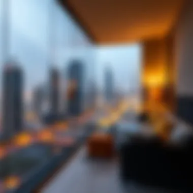 Dubai skyline view from a studio apartment balcony