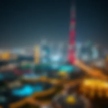 Scenic view of Dubai's skyline adorned with festive lights during the Eid holiday period.