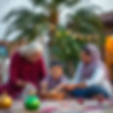 A family engaging in joyful activities, emphasizing togetherness and community spirit during Eid.