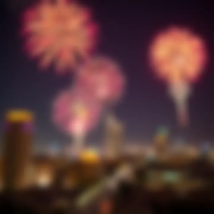 Fireworks Display in Dubai for Eid Colorful fireworks lighting up the night sky over Dubai