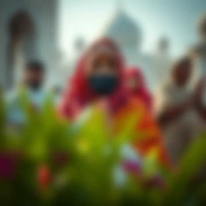 Traditional attire worn during Eid prayer showcasing cultural diversity