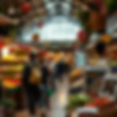 A Global Marketplace of Culinary Diversity A vibrant market showcasing diverse food options from around the world