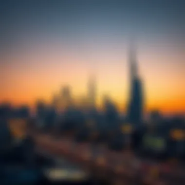 A scenic view of Dubai's skyline at sunset