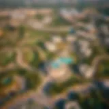 Breathtaking aerial view of Al Khawaneej showcasing its lush green parks and modern architecture