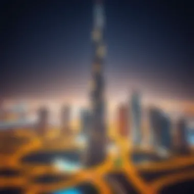 Panoramic skyline view featuring Al Meraikhi Tower among Dubai's iconic structures