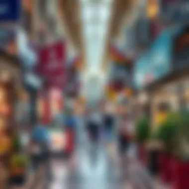 Vibrant storefronts and lively atmosphere of Al Nasr Plaza filled with local businesses.