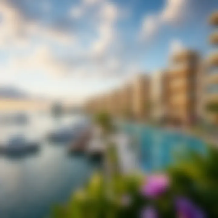Panoramic view of Blue Waters Bay showcasing luxury waterfront apartments