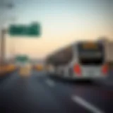 A modern bus traveling on the highway between Abu Dhabi and Dubai