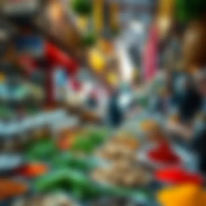 A vibrant market showcasing local spices and ingredients