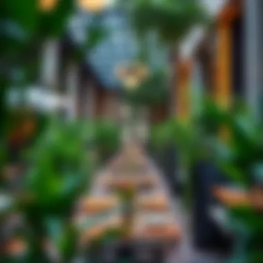 Charming Outdoor Dining Charming outdoor dining space with lush greenery