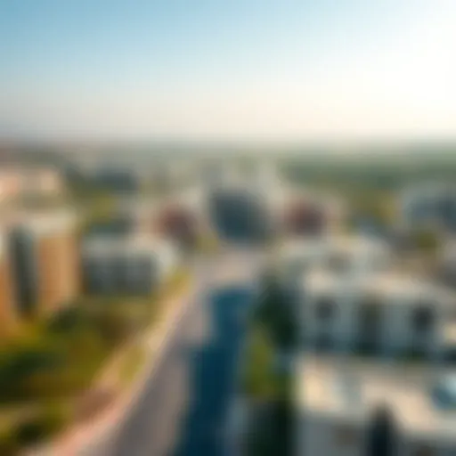 Aerial view of District 12 in JVC showcasing residential buildings