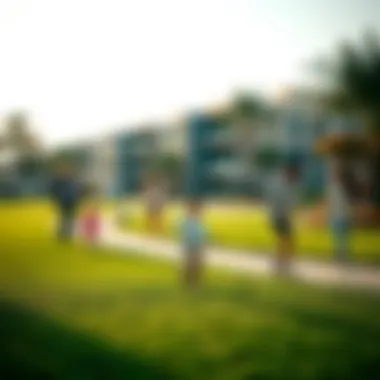 Community park in District 12 with families enjoying leisure time