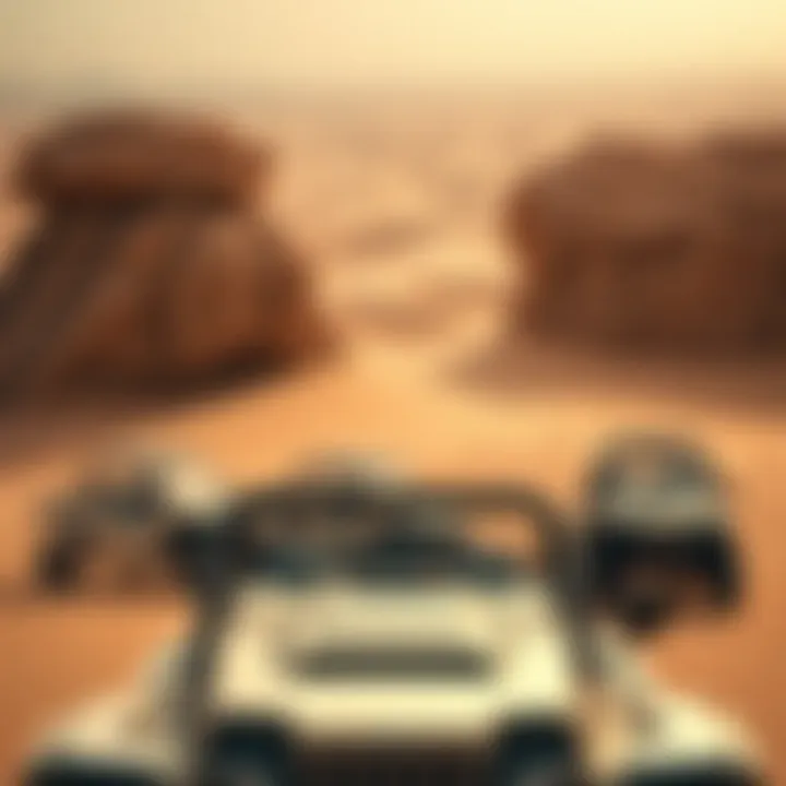 Stunning desert landscape with dune buggies ready for an adventure