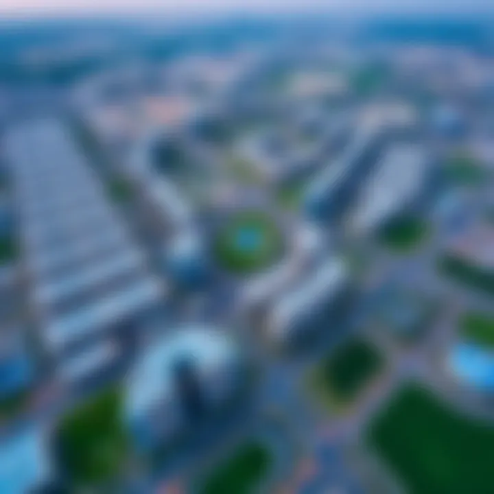 Aerial Perspective of Dubai South Aerial view of Dubai South showcasing its urban layout and green spaces