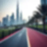 Scenic Cycling Track in Dubai Scenic view of a cycling track in Dubai with skyscrapers in the background