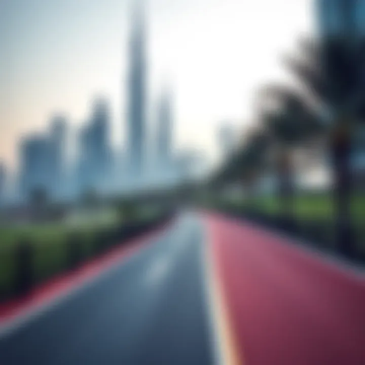 Scenic Cycling Track in Dubai Scenic view of a cycling track in Dubai with skyscrapers in the background