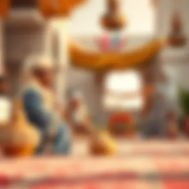 Traditional Emirati Life and Culture An illustrated scene depicting traditional Emirati life and culture