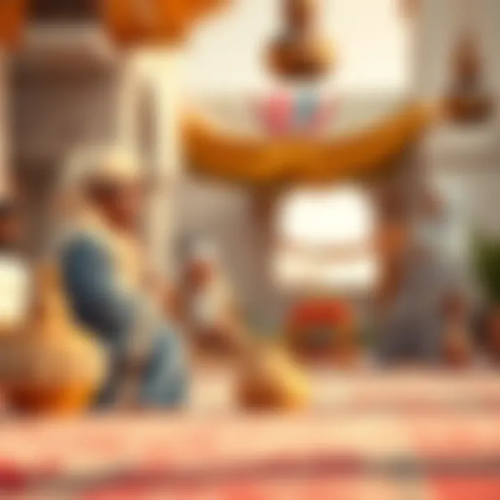 Traditional Emirati Life and Culture An illustrated scene depicting traditional Emirati life and culture