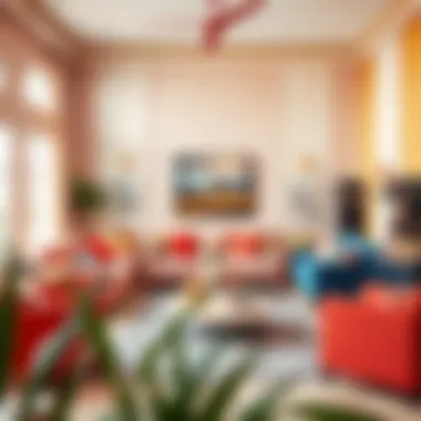 A family room featuring vibrant colors and playful elements